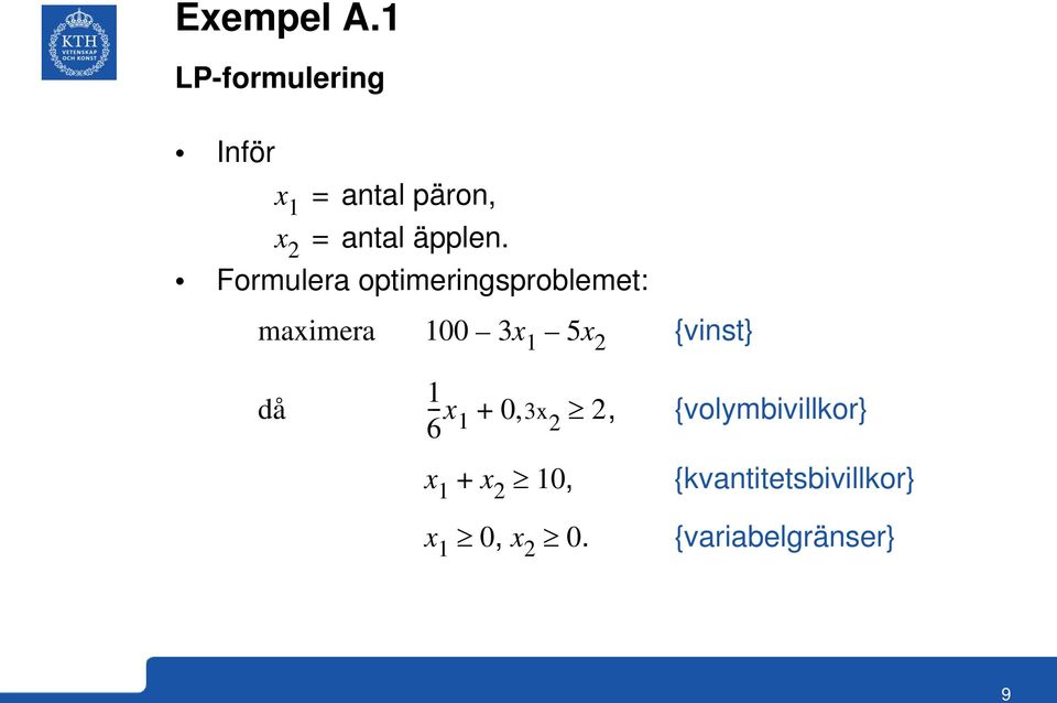 Formulera optimeringsproblemet: maximera 100 3x 1 5x 2