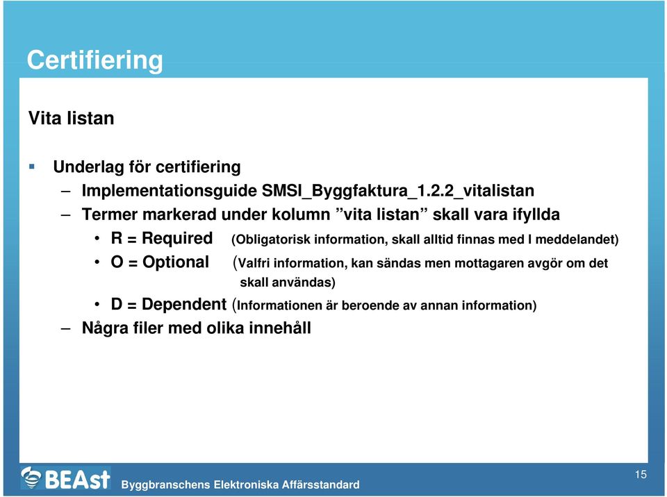 (Obligatorisk information, skall alltid finnas med I meddelandet) (Valfri information, kan sändas men