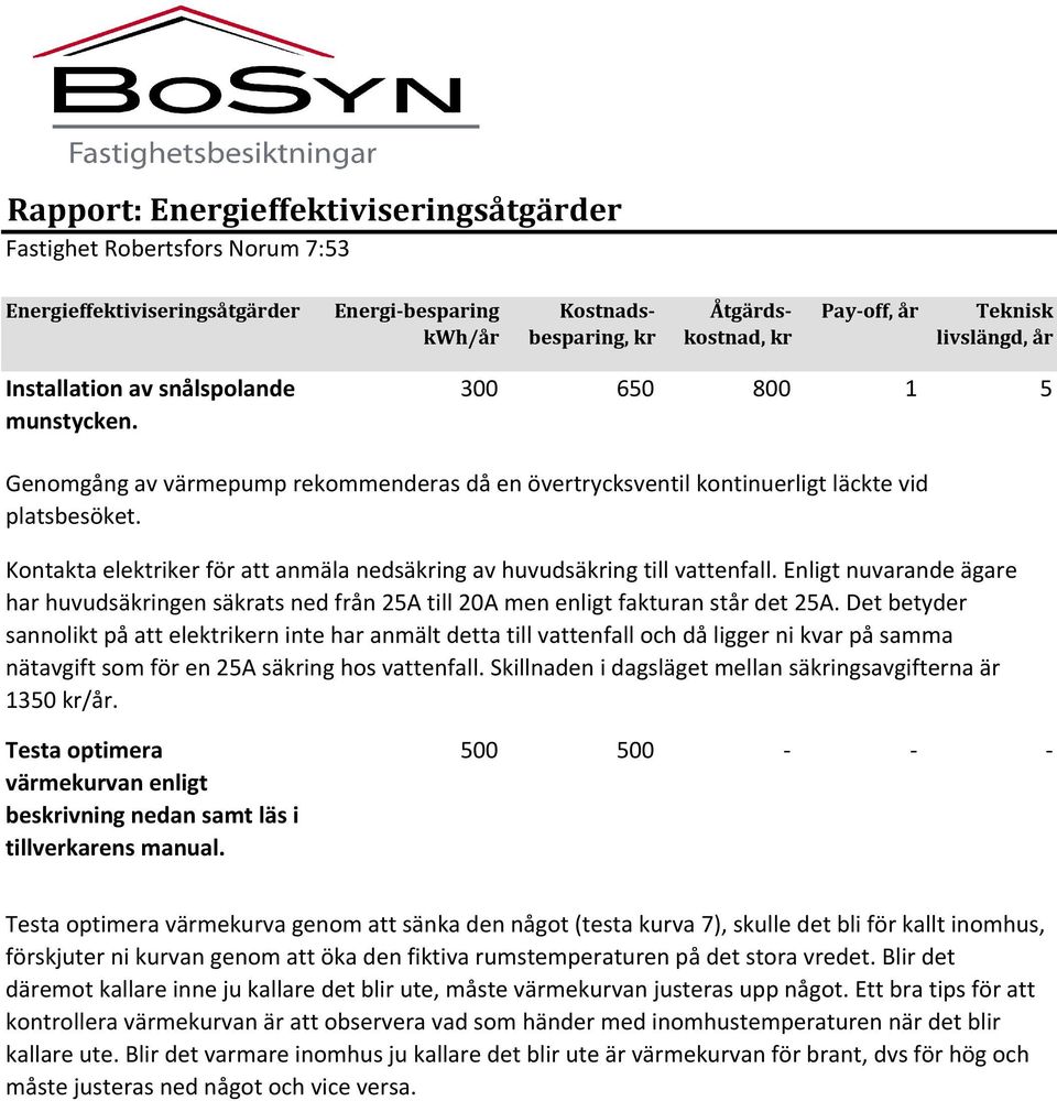 Kontakta elektriker för att anmäla nedsäkring av huvudsäkring till vattenfall. Enligt nuvarande ägare har huvudsäkringen säkrats ned från 25A till 20A men enligt fakturan står det 25A.