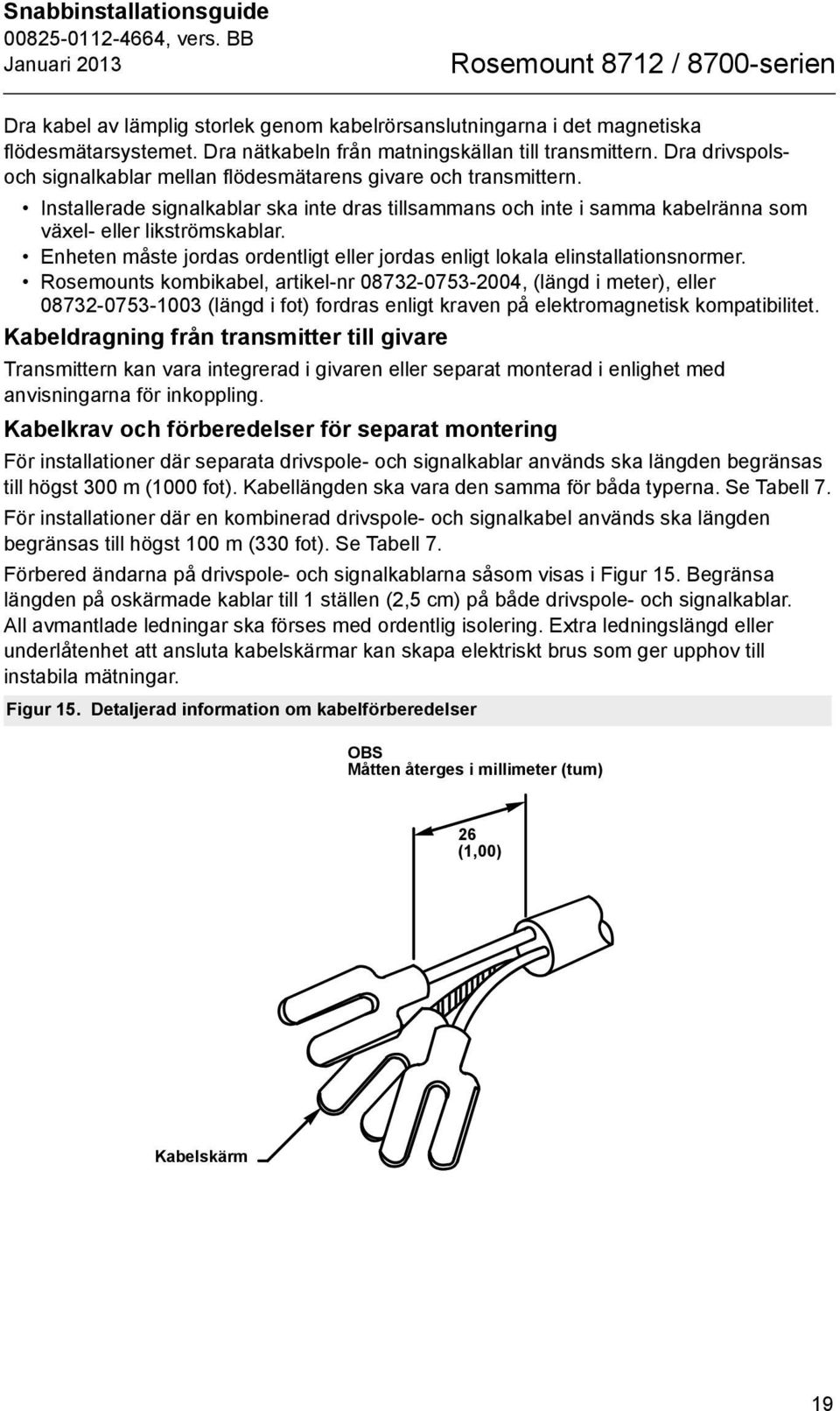 Installerade signalkablar ska inte dras tillsammans och inte i samma kabelränna som växel- eller likströmskablar. Enheten måste jordas ordentligt eller jordas enligt lokala elinstallationsnormer.