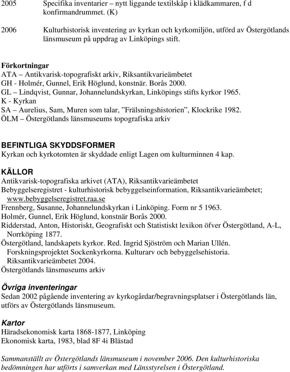 Förkortningar ATA Antikvarisk-topografiskt arkiv, Riksantikvarieämbetet GH - Holmér, Gunnel, Erik Höglund, konstnär. Borås 2000.
