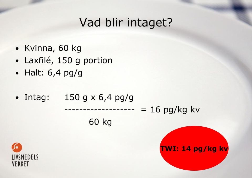 Halt: 6,4 pg/g Intag: 150 g x 6,4