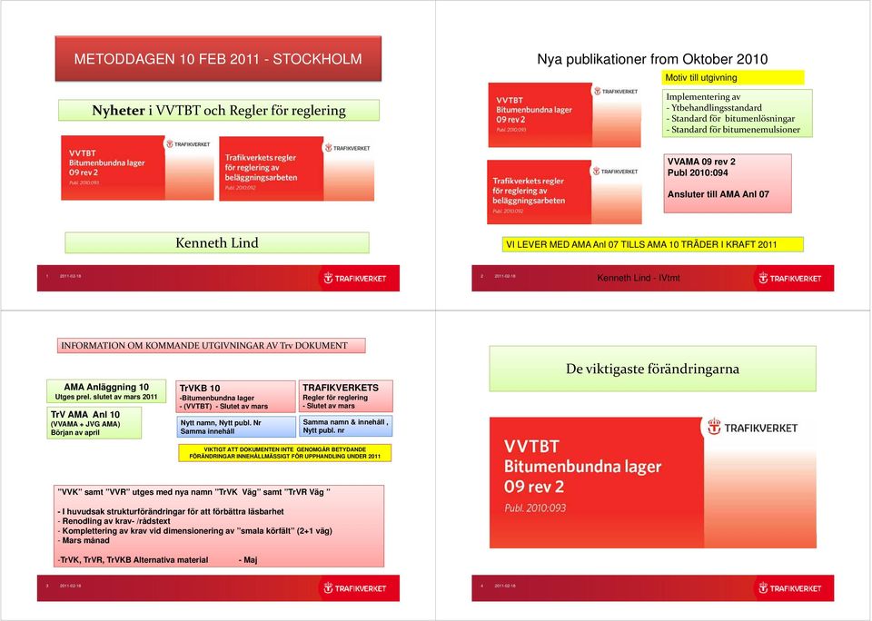 Kenneth Lind - IVtmt INFORMATION OM KOMMANDE UTGIVNINGAR AV Trv DOKUMENT AMA Anläggning 10 Utges prel.