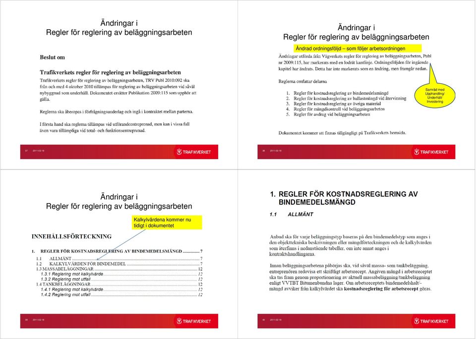 Upphandling/ Underhåll/ Investering 37 2011-02-18 38 2011-02-18 Ändringar i Regler för