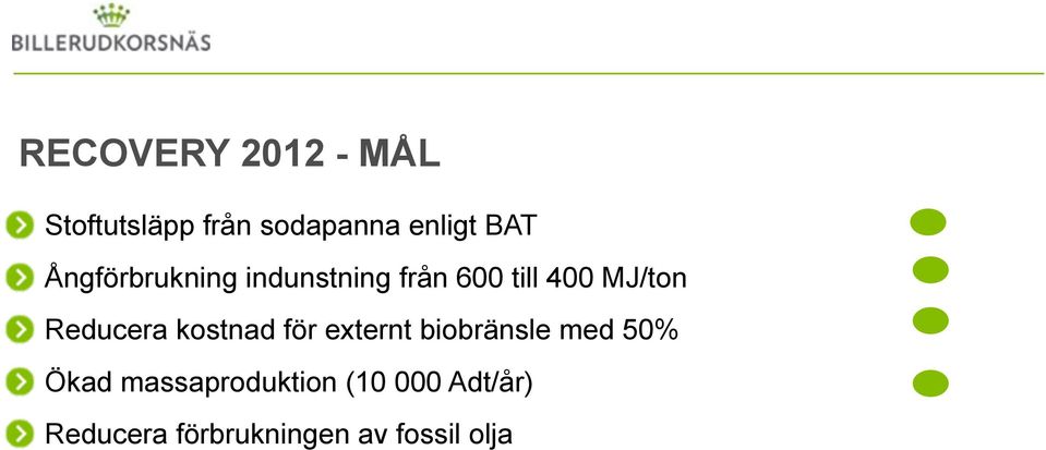 Reducera kostnad för externt biobränsle med 50% Ökad