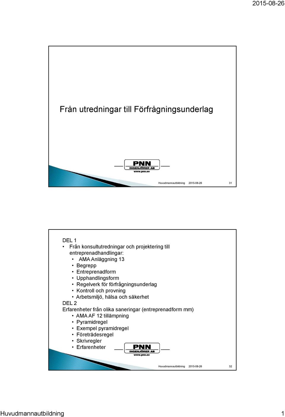 förfrågningsunderlag Kontroll och provning Arbetsmiljö, hälsa och säkerhet DEL 2 Erfarenheter från olika