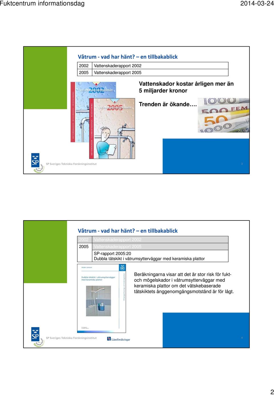 3 2002 Vattenskaderapport 2002 2005 Vattenskaderapport 2005 SP-rapport 2005:20 Dubbla tätskikt i