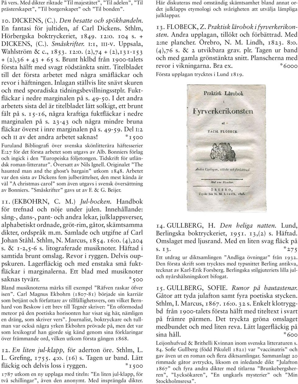 Brunt hklbd från 1900-talets första hälft med svagt rödstänkta snitt. Titelbladet till det första arbetet med några småfläckar och revor i häftningen.