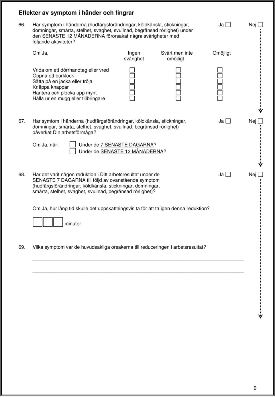 svårigheter med följande aktiviteter?