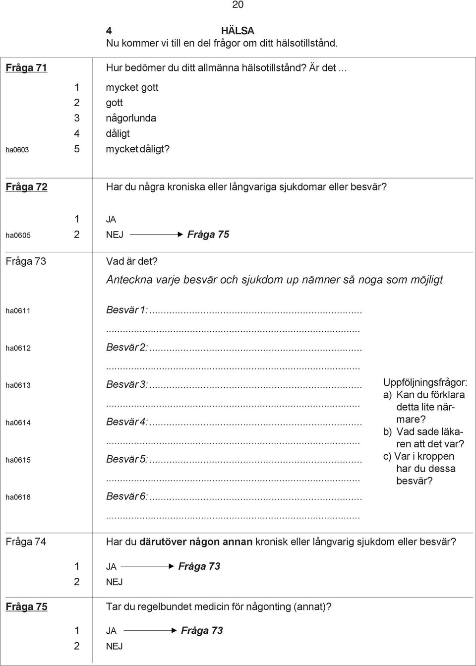 ..... ha0612 Besvär 2:...... ha0613 Besvär 3:...... ha0614 Besvär 4:...... ha0615 Besvär 5:...... ha0616 Besvär 6:... Uppföljningsfrågor: a) Kan du förklara detta lite närmare?