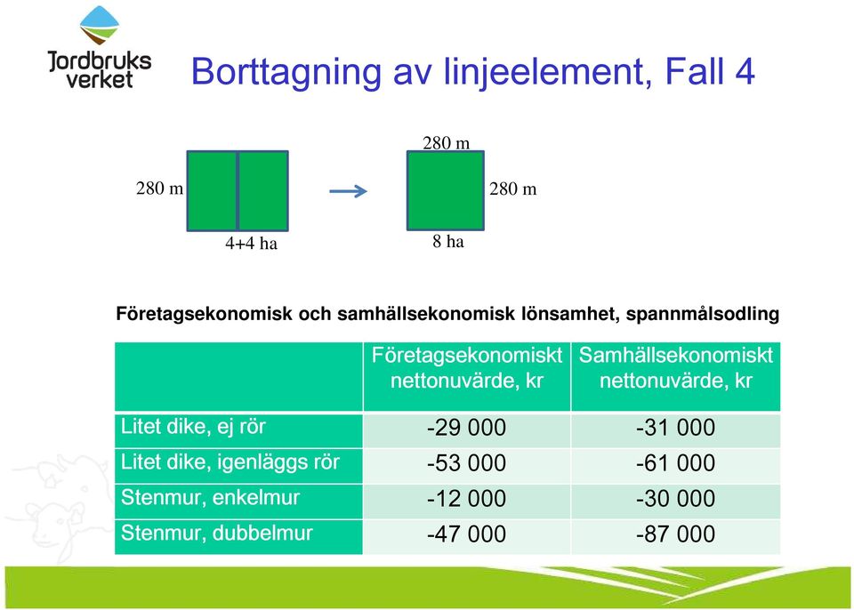 Samhällsekonomiskt nettonuvärde, kr Litet dike, ej rör ej rör -29 000-31 000 Litet dike,