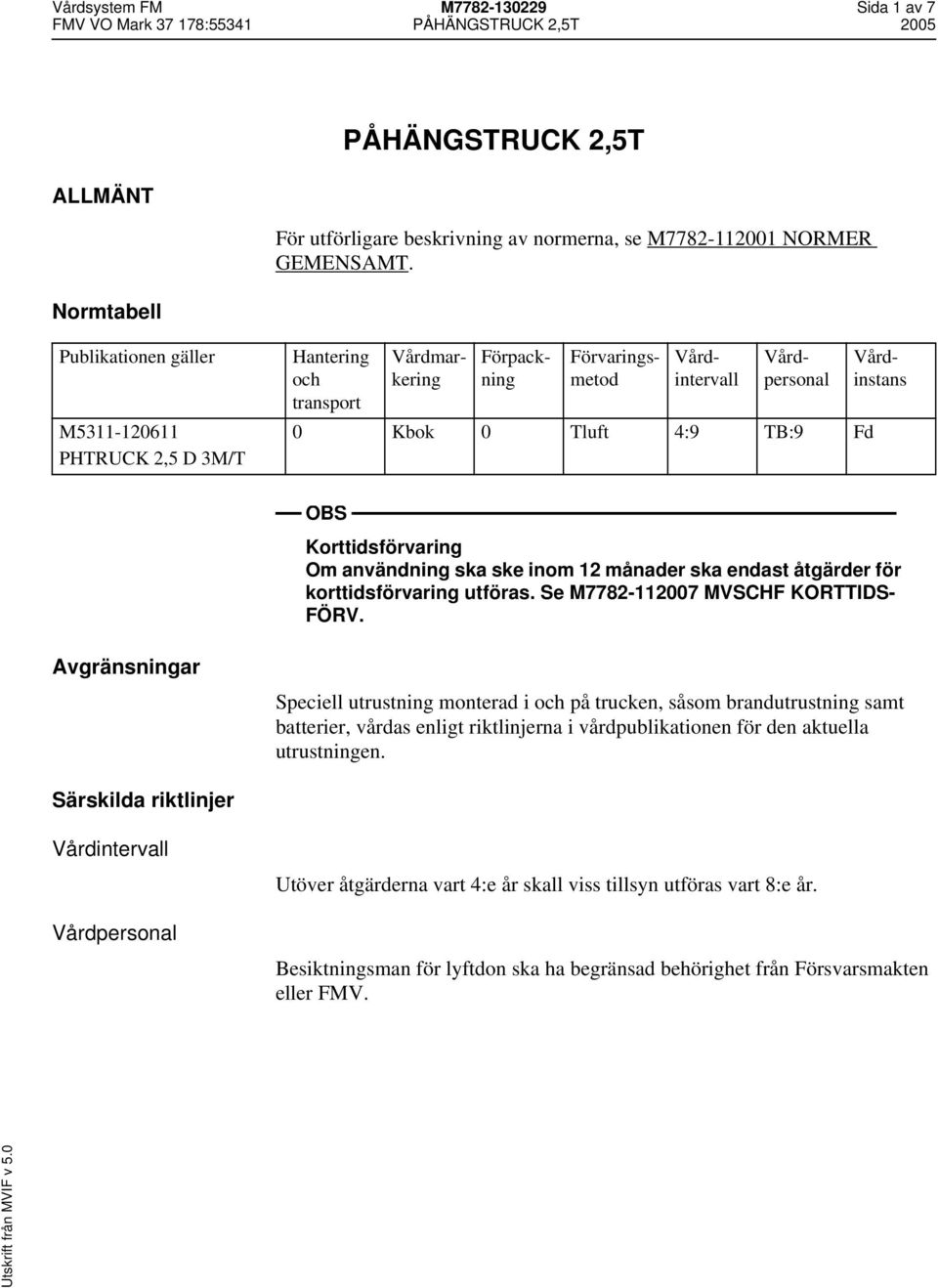 Korttidsförvaring Om användning ska ske inom 12 månader ska endast åtgärder för korttidsförvaring utföras. Se M7782-112007 MVSCHF KORTTIDS- FÖRV.