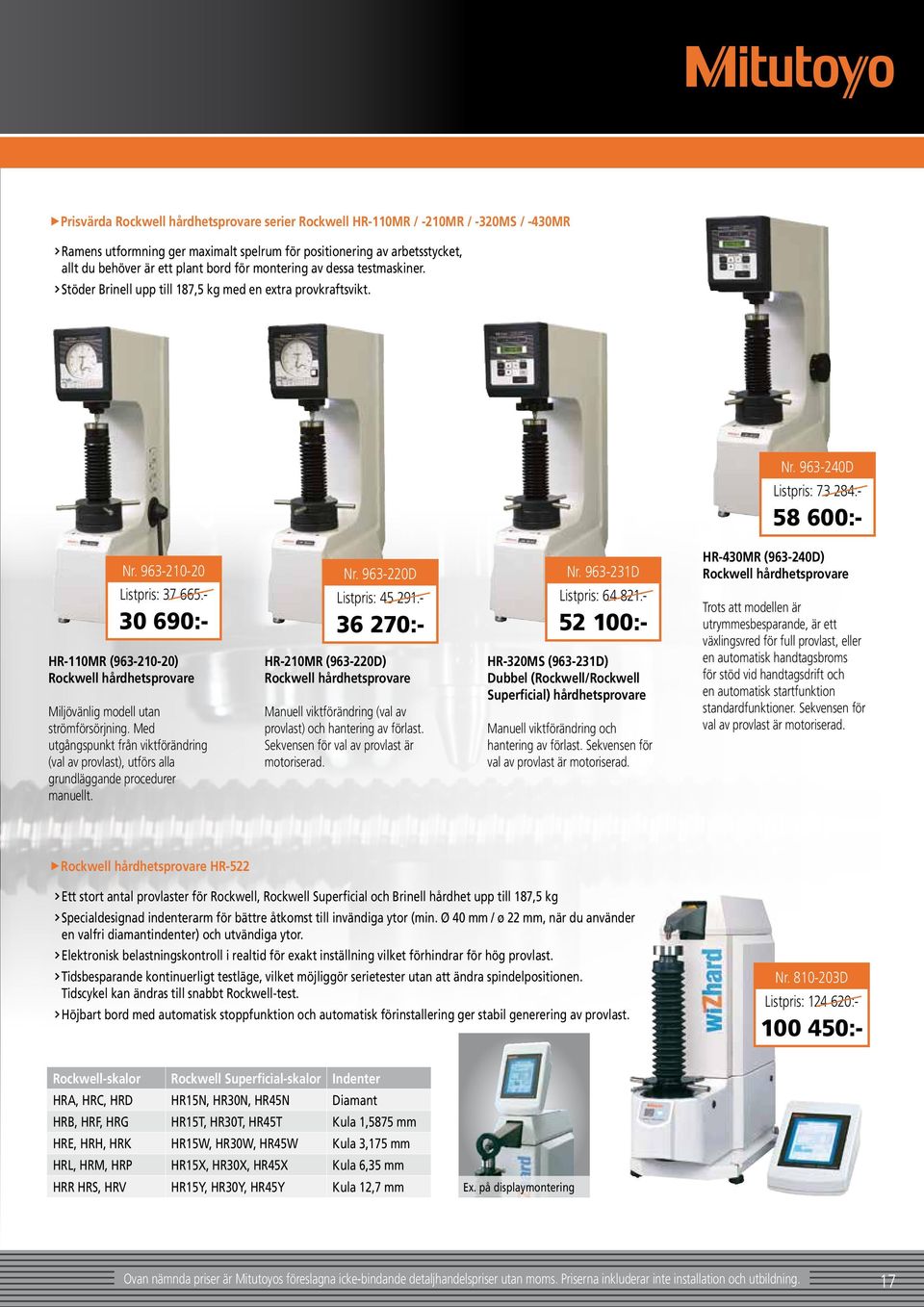 963-210-20 Listpris: 37 665:- 30 690:- HR-110MR (963-210-20) Rockwell hårdhetsprovare Miljövänlig modell utan strömförsörjning.