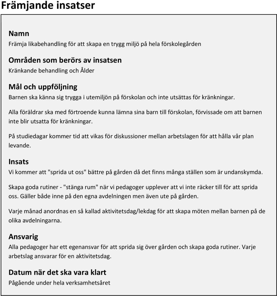 Alla föräldrar ska med förtroende kunna lämna sina barn till förskolan, förvissade om att barnen inte blir utsatta för kränkningar.