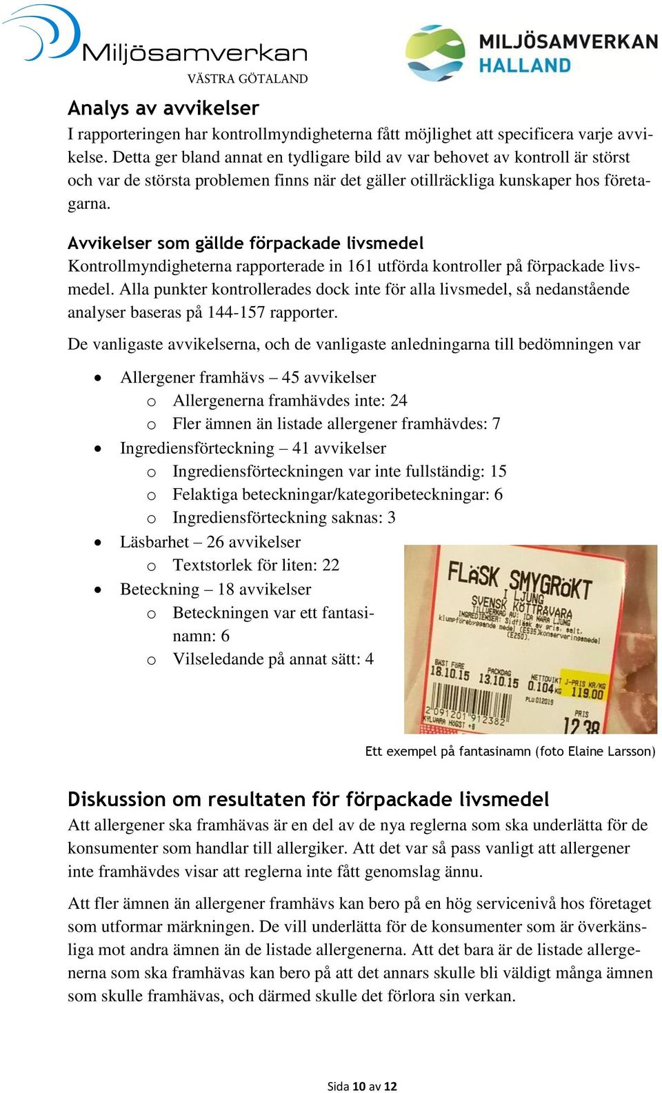 Avvikelser som gällde förpackade livsmedel Kontrollmyndigheterna rapporterade in 161 utförda kontroller på förpackade livsmedel.