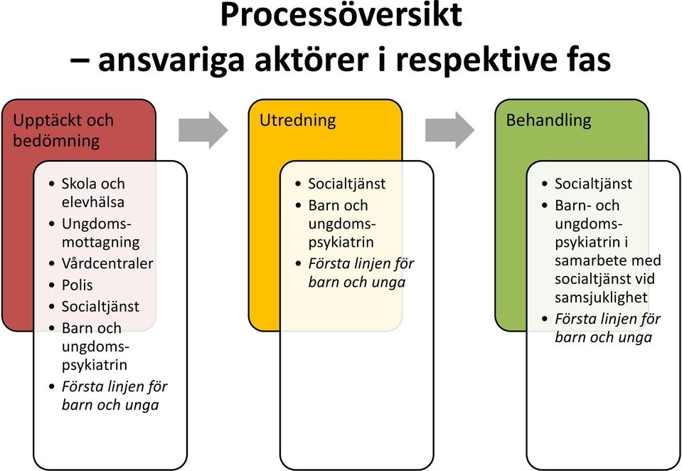 och unga Utredning Socialtjänst Barn och ungdomspsykiatrin Första linjen för barn och unga Behandling