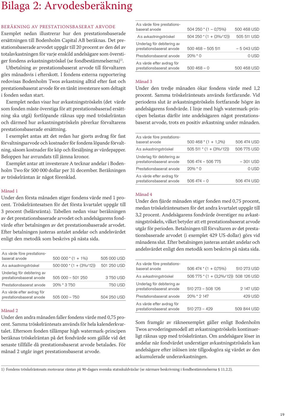 Utbetalning av prestationsbaserat arvode till förvaltaren görs månadsvis i efterskott.