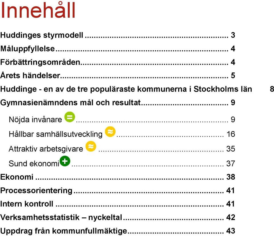 .. 9 Nöjda invånare... 9 Hållbar samhällsutveckling... 16 Attraktiv arbetsgivare... 35 Sund ekonomi.