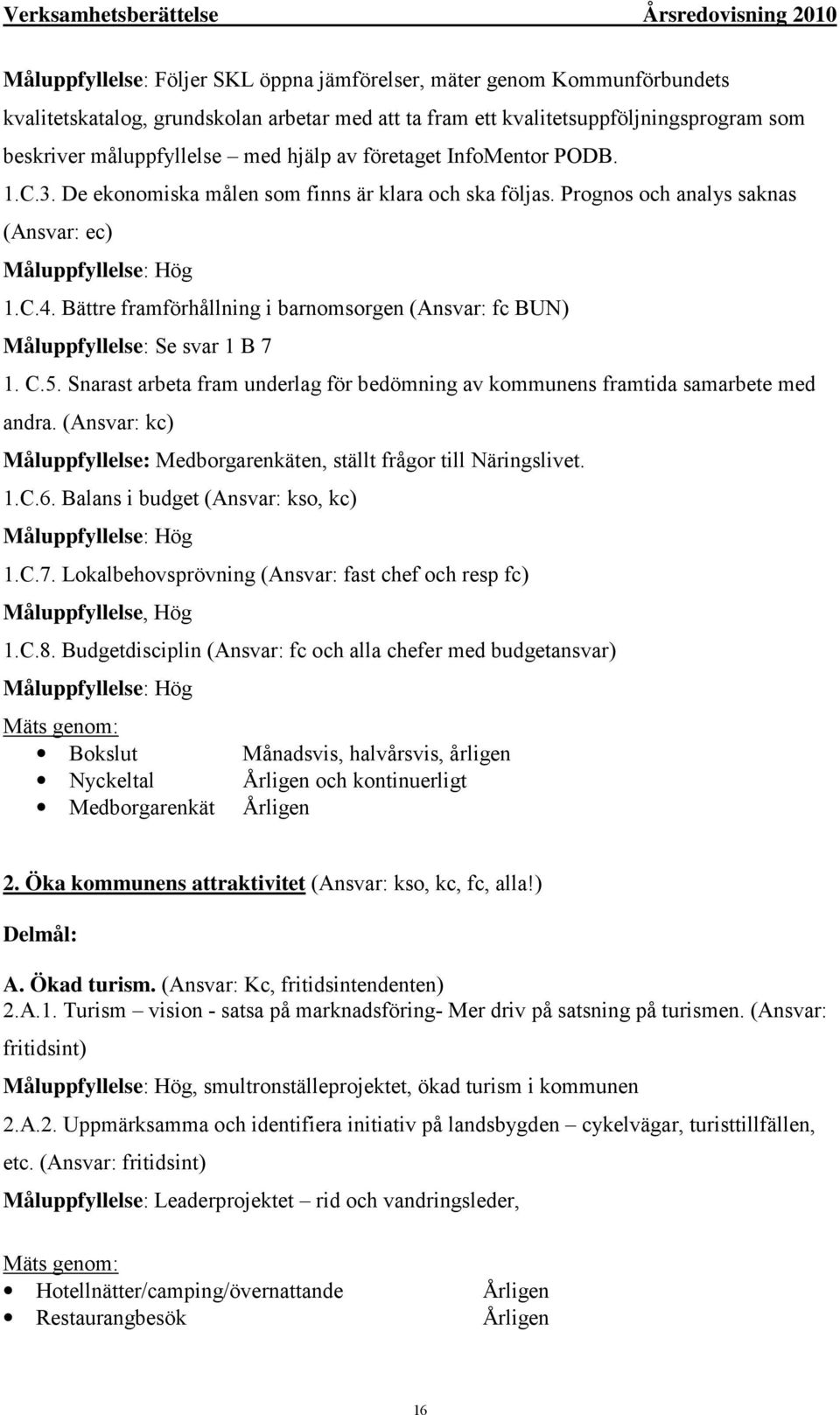 Bättre framförhållning i barnomsorgen (Ansvar: fc BUN) Måluppfyllelse: Se svar 1 B 7 1. C.5. Snarast arbeta fram underlag för bedömning av kommunens framtida samarbete med andra.