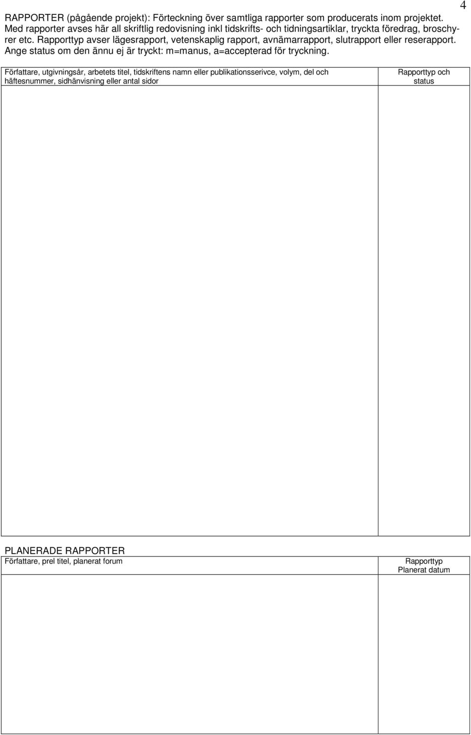 Rapporttyp avser lägesrapport, vetenskaplig rapport, avnämarrapport, slutrapport eller reserapport.
