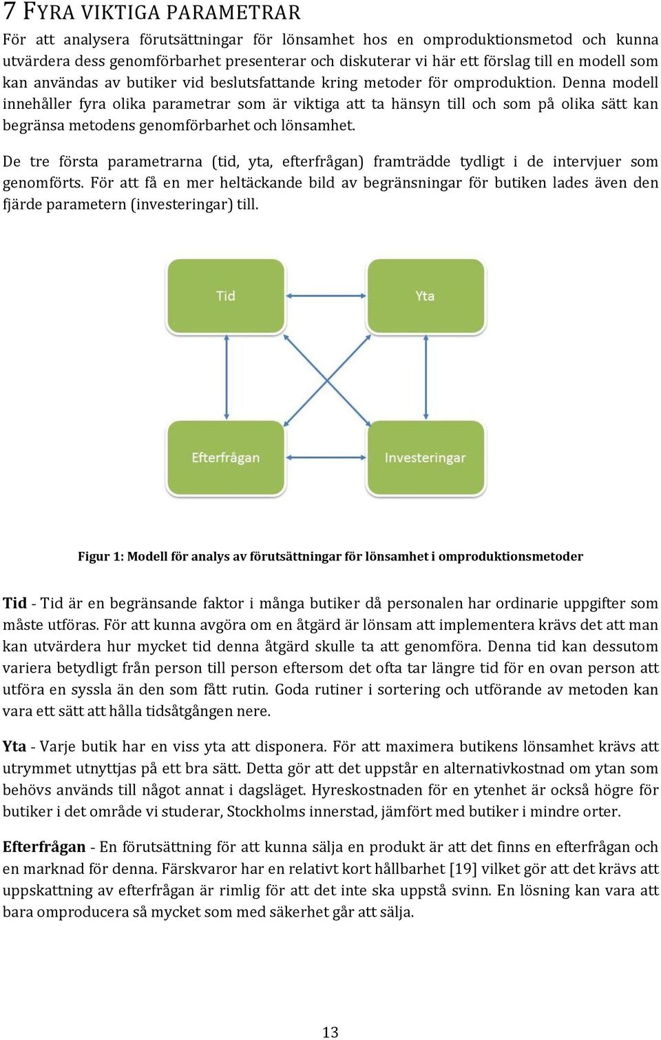 Denna modell innehåller fyra olika parametrar som är viktiga att ta hänsyn till och som på olika sätt kan begränsa metodens genomförbarhet och lönsamhet.