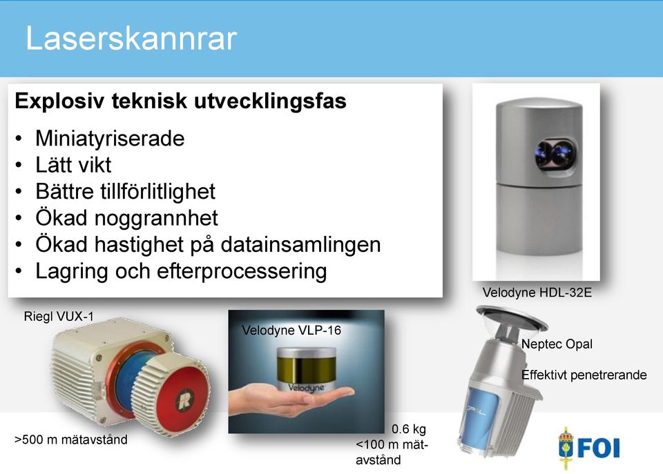 Lagring och efterprocessering Riegl VUX-1 Velodyne VLP-16 Velodyne HDL-32E