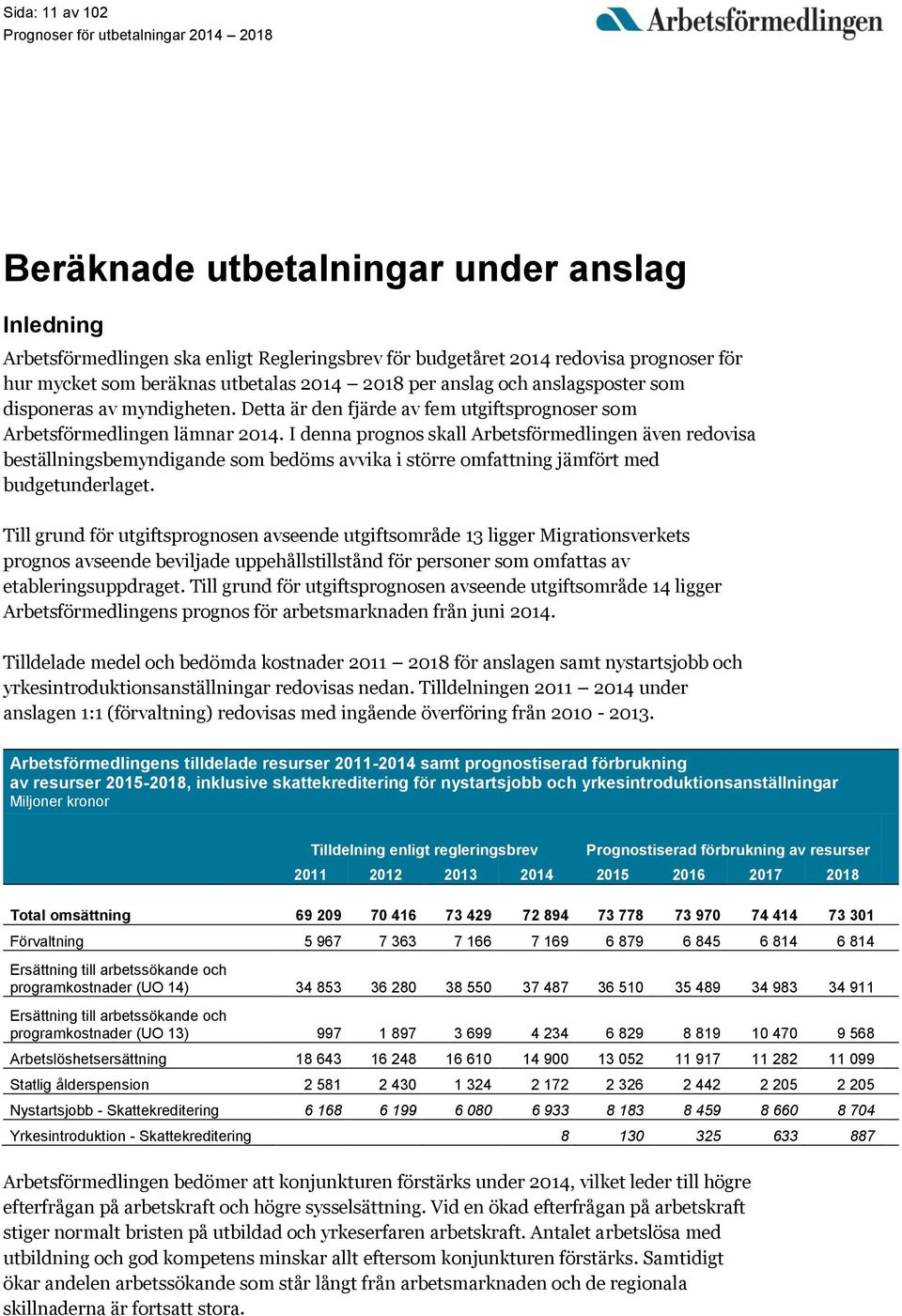 I denna prognos skall Arbetsförmedlingen även redovisa beställningsbemyndigande som bedöms avvika i större omfattning jämfört med budgetunderlaget.