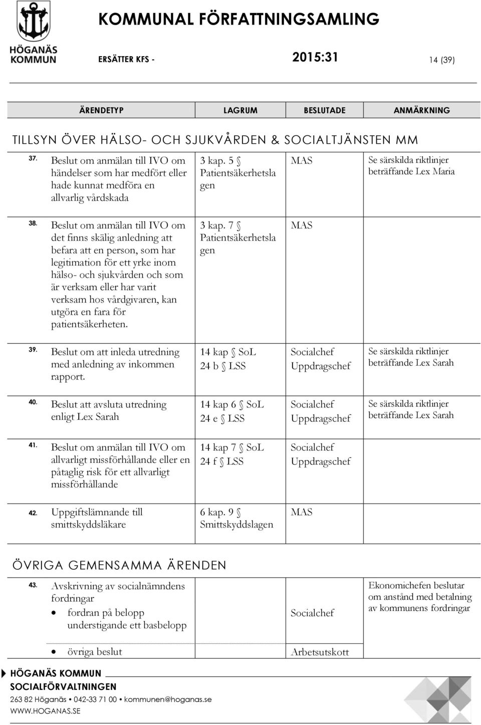 Beslut om anmälan till IVO om det finns skälig anledning att befara att en person, som har legitimation för ett yrke inom hälso- och sjukvården och som är verksam eller har varit verksam hos