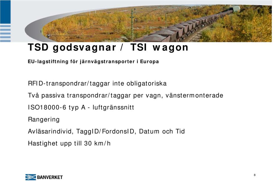 transpondrar/taggar per vagn, vänstermonterade ISO8000-6 typ A -