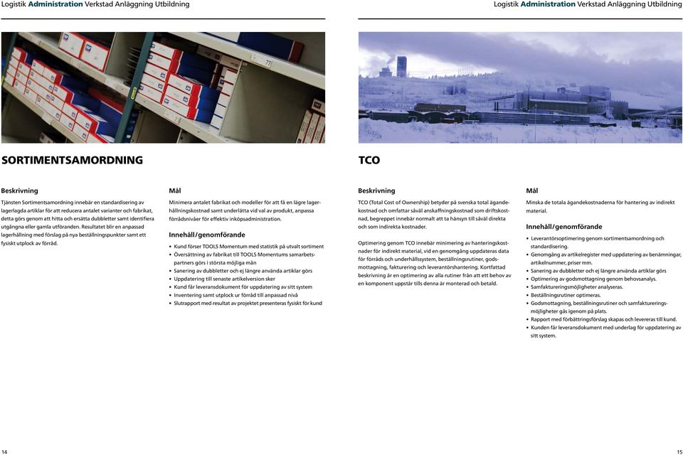 Minimera antalet fabrikat och modeller för att få en lägre lagerhållningskostnad samt underlätta vid val av produkt, anpassa förrådsnivåer för effektiv inköpsadministration.