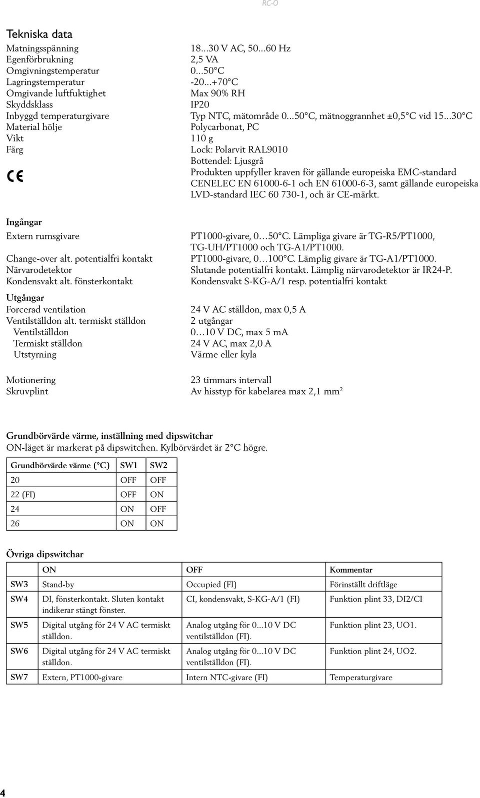 ..30 C Polycarbonat, PC 110 g Lock: Polarvit RAL9010 Bottendel: Ljusgrå Produkten uppfyller kraven för gällande europeiska EMC-standard CENELEC EN 61000-6-1 och EN 61000-6-3, samt gällande europeiska