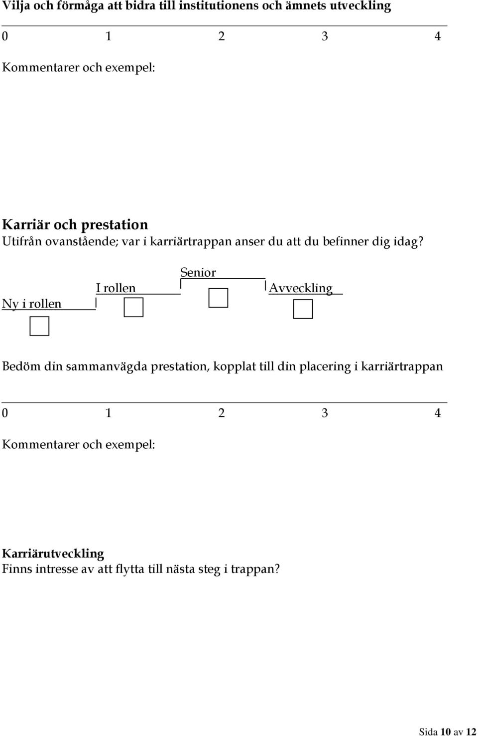 Ny i rollen I rollen Senior Avveckling Bedöm din sammanvägda prestation, kopplat till din