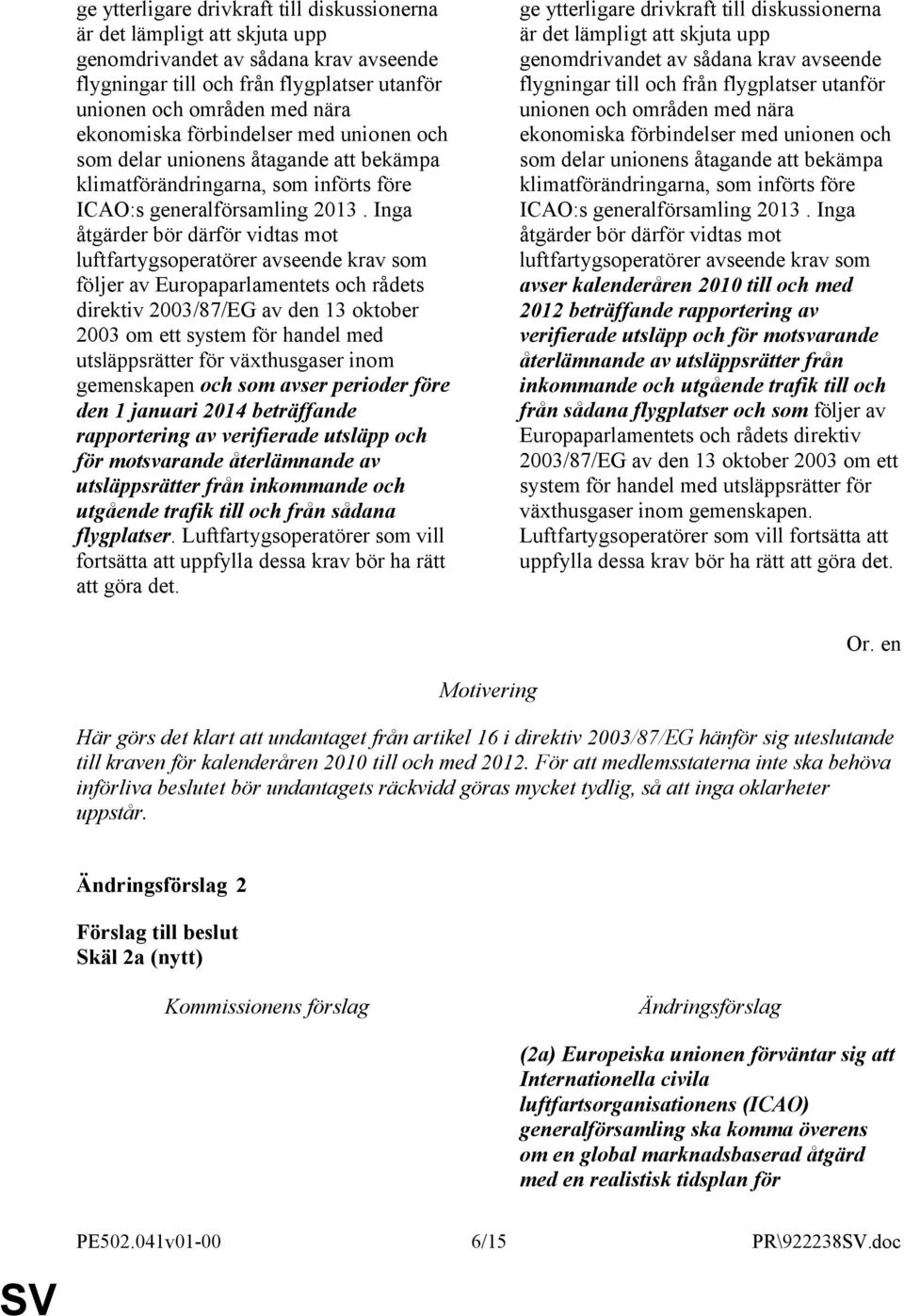 Inga åtgärder bör därför vidtas mot luftfartygsoperatörer avseende krav som följer av Europaparlamentets och rådets direktiv 2003/87/EG av den 13 oktober 2003 om ett system för handel med