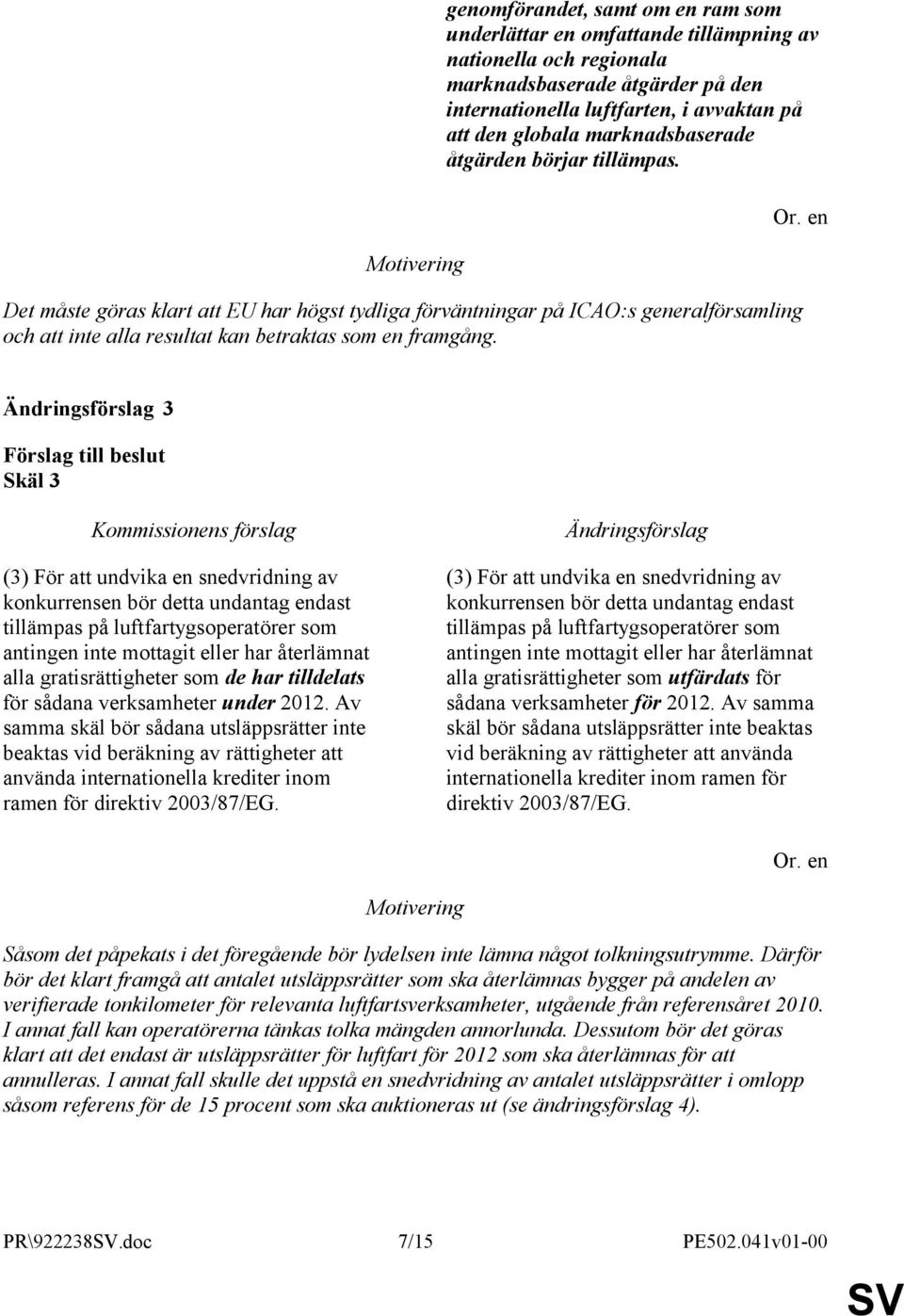 Or. en Ändringsförslag 3 Förslag till beslut Skäl 3 Kommissionens förslag (3) För att undvika en snedvridning av konkurrensen bör detta undantag endast tillämpas på luftfartygsoperatörer som antingen