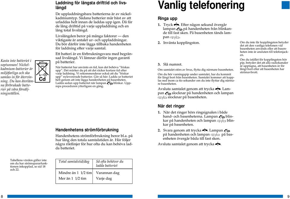 Då får de lång drifttid på varje uppladdning och en lång total livslängd. Livslängden beror på många faktorer den viktigaste är antalet ur- och uppladdningar.