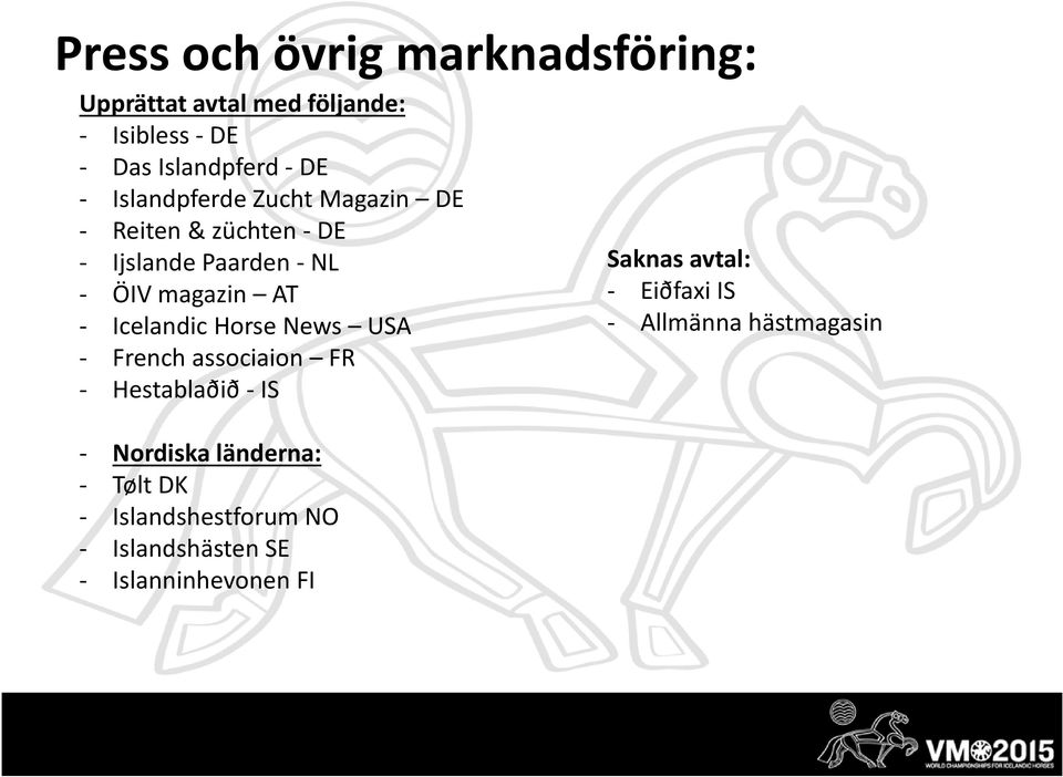 Icelandic Horse News USA - French associaion FR - Hestablaðið -IS - Nordiska länderna: - Tølt DK -