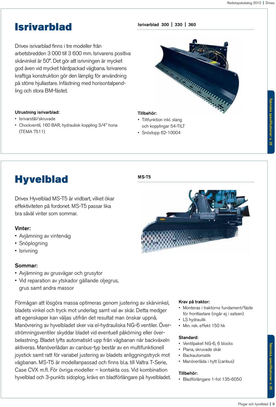 Infästning med horisontalpendling och stora BM-fästet. Utrustning isrivarblad: Isrivarstål/skruvade Chockventil, 160 BAR, hydraulisk koppling 3/4" hona (TEMA 7511) Tillbehör: Tiltfunktion inkl.