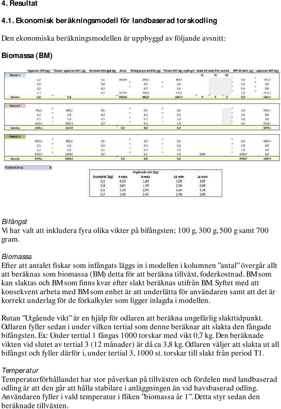 bifångsten; 100 g, 300 g, 500 g samt 700 gram.