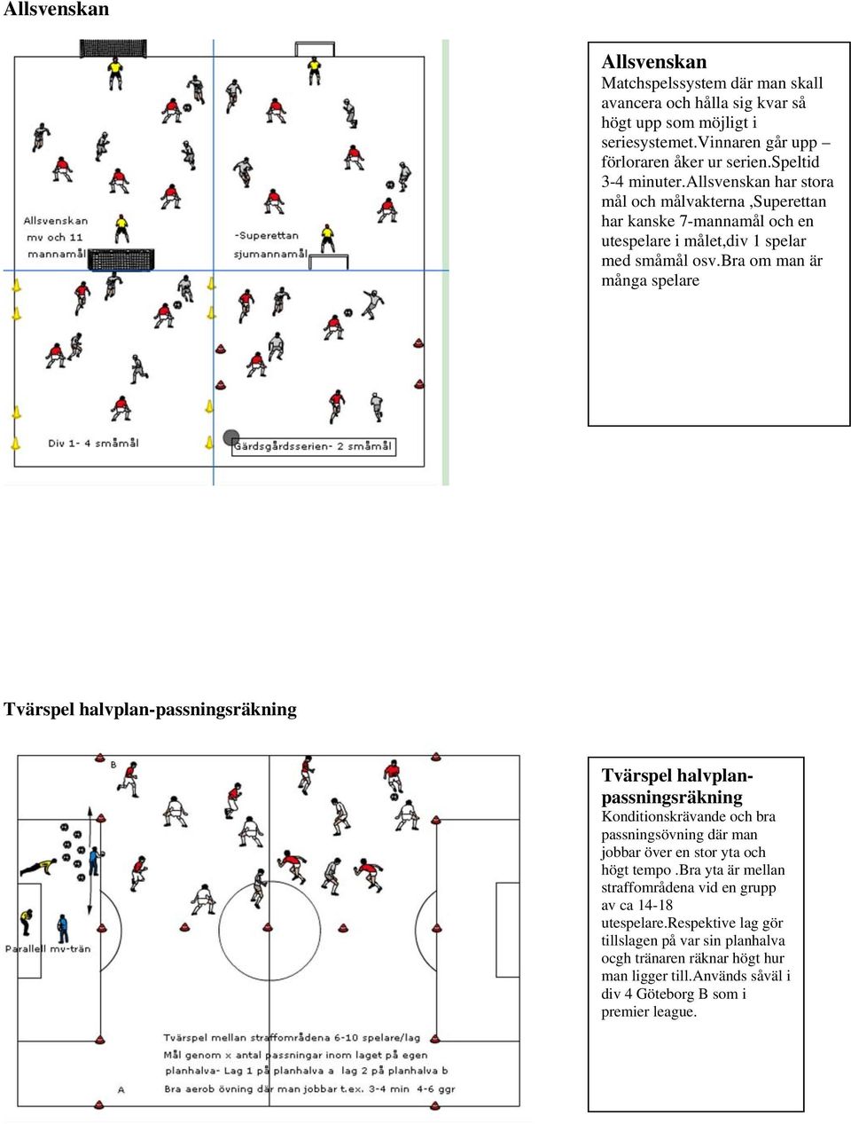 bra om man är många spelare Tvärspel halvplan-passningsräkning Tvärspel halvplanpassningsräkning Konditionskrävande och bra passningsövning där man jobbar över en stor yta och högt