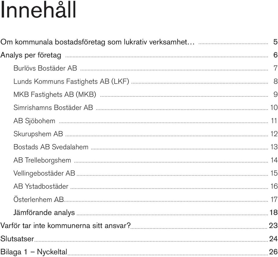 Skurupshem AB 12 Bostads AB Svedalahem 13 AB Trelleborgshem 14 Vellingebostäder AB 15 AB Ystadbostäder 16