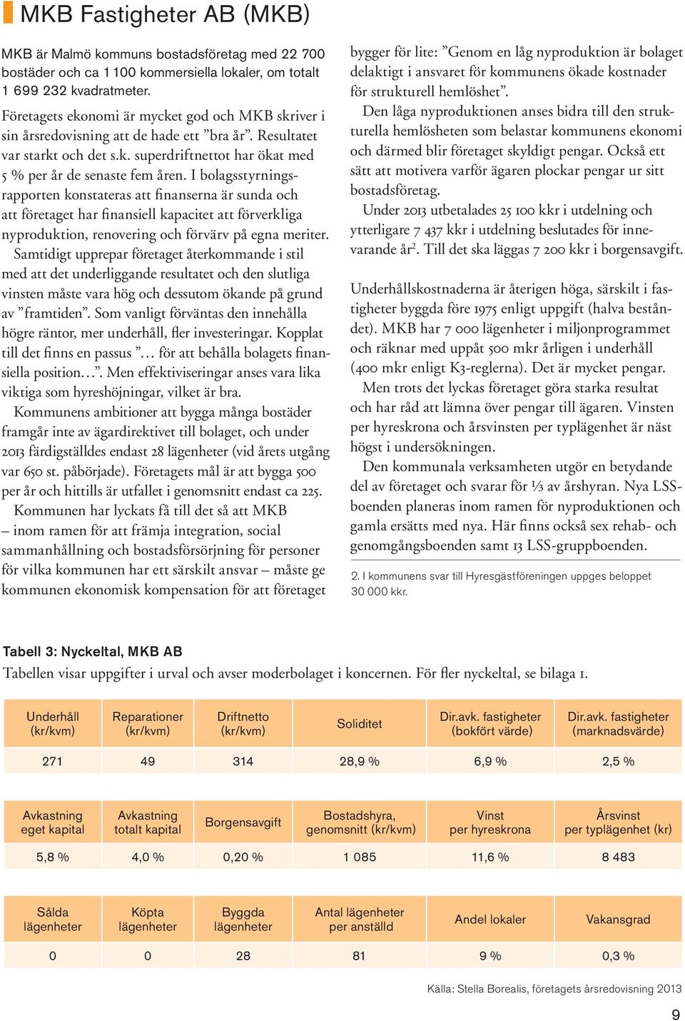 I bolagsstyrningsrapporten konstateras att finanserna är sunda och att företaget har finansiell kapacitet att förverkliga nyproduktion, renovering och förvärv på egna meriter.