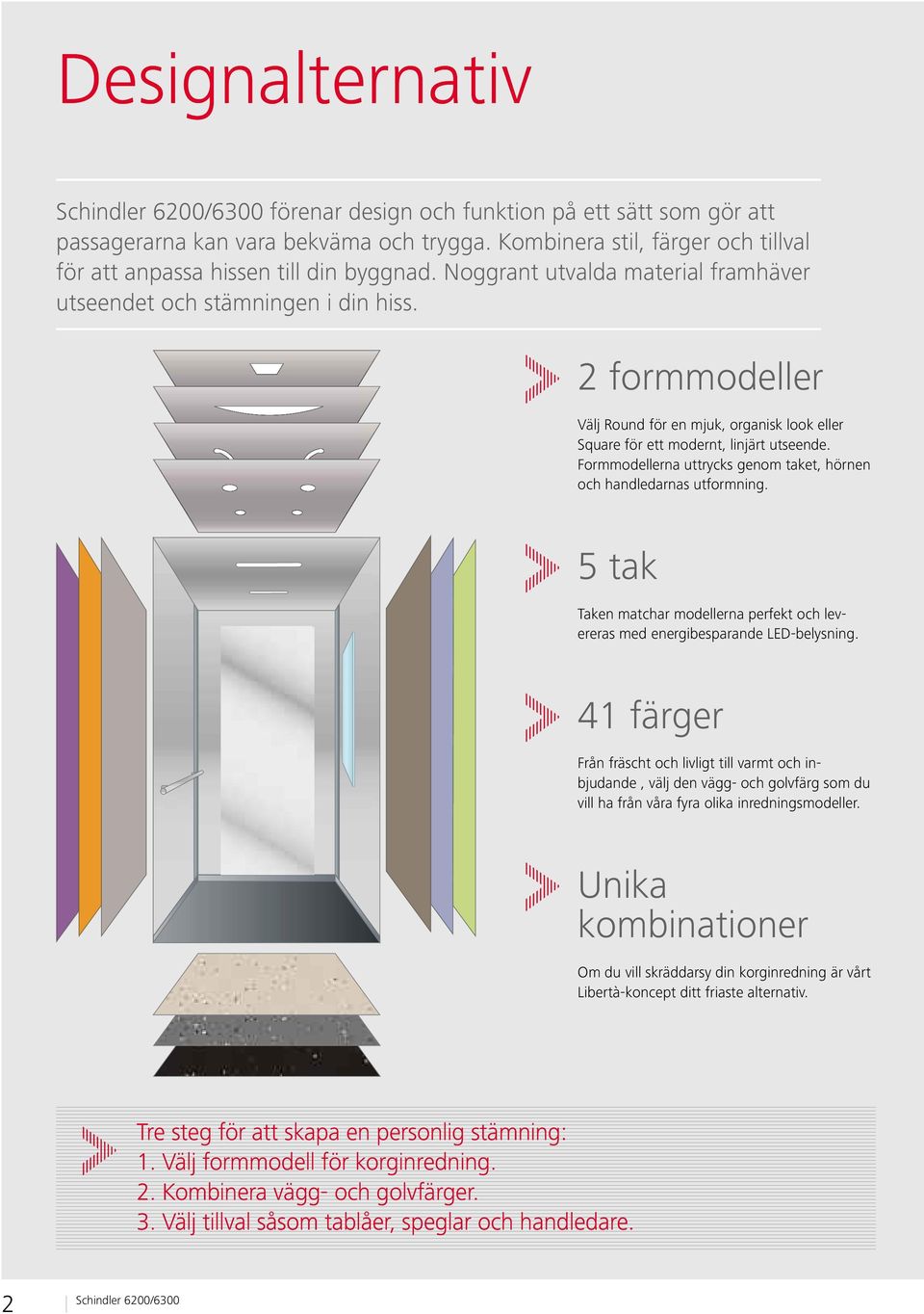 Formmodellerna uttrycks genom taket, hörnen och handledarnas utformning. 5tak Taken matchar modellerna perfekt och levereras med energibesparande LED-belysning.