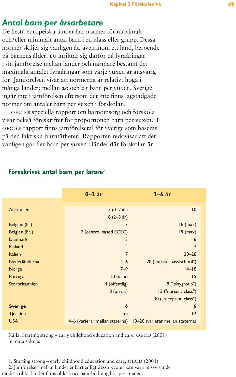 eu inriktar sig därför på fyraåringar i sin jämförelse mellan länder och närmare bestämt det maximala antalet fyraåringar som varje vuxen är ansvarig för.