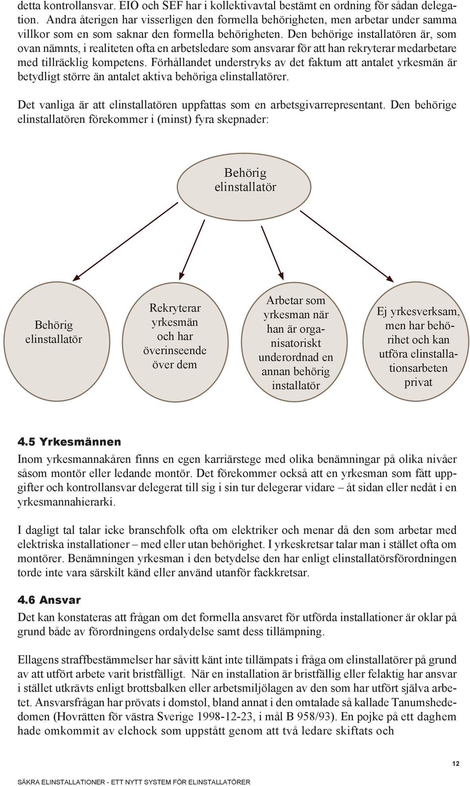 Den behörige installatören är, som ovan nämnts, i realiteten ofta en arbetsledare som ansvarar för att han rekryterar medarbetare med tillräcklig kompetens.