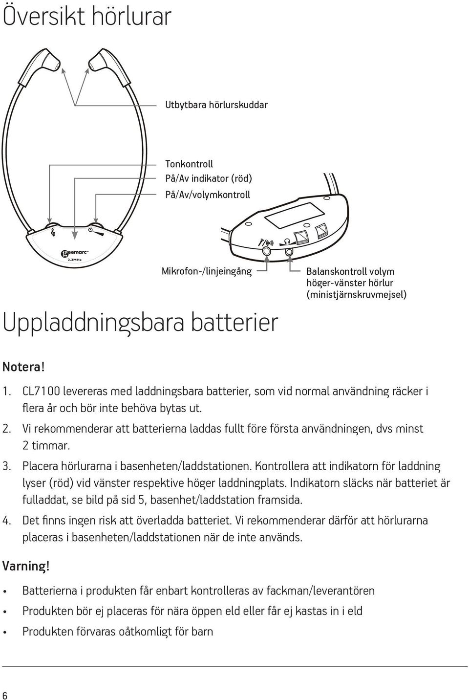 headsets in the box. Uppladdningsbara batterier (3) Notera! Power Supply (AC DC Adapter, 100-240V) 1.