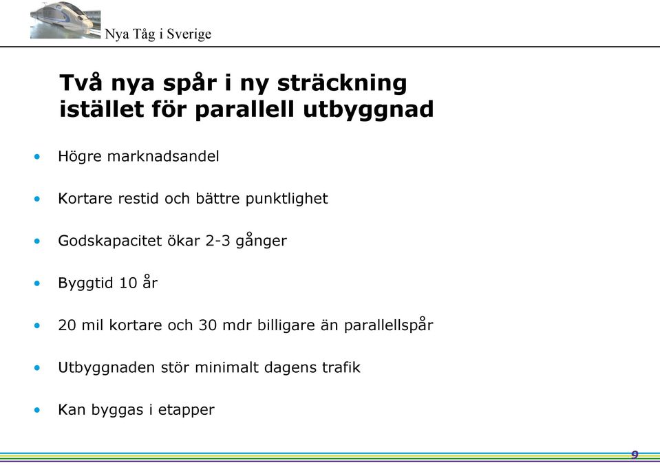 ökar 2-3 gånger Byggtid 10 år 20 mil kortare och 30 mdr billigare än