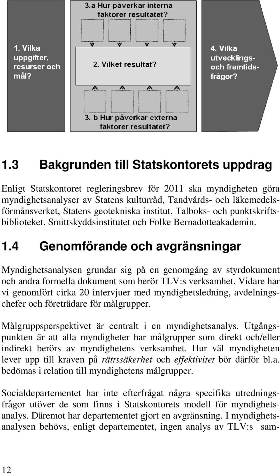 4 Genomförande och avgränsningar Myndighetsanalysen grundar sig på en genomgång av styrdokument och andra formella dokument som berör TLV:s verksamhet.