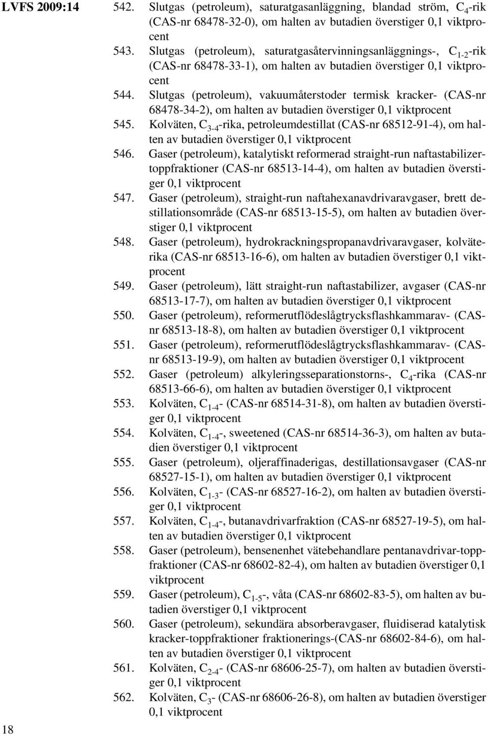 Slutgas (petroleum), vakuumåterstoder termisk kracker- (CAS-nr 68478-34-2), om halten av butadien överstiger 0,1 viktprocent 545.