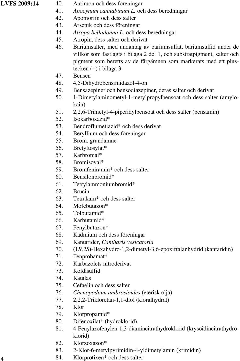 Bariumsalter, med undantag av bariumsulfat, bariumsulfid under de villkor som fastlagts i bilaga 2 del 1, och substratpigment, salter och pigment som beretts av de färgämnen som markerats med ett