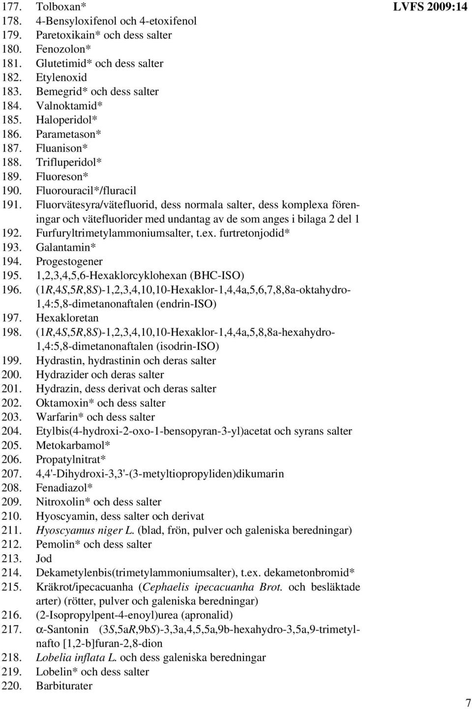 Fluorvätesyra/vätefluorid, dess normala salter, dess komplexa föreningar och vätefluorider med undantag av de som anges i bilaga 2 del 1 192. Furfuryltrimetylammoniumsalter, t.ex. furtretonjodid* 193.